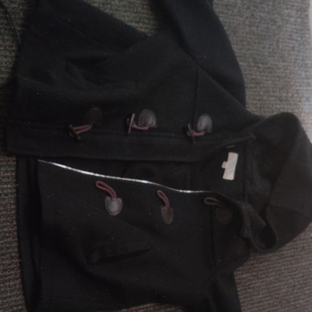Black Hooded Coat with Toggle Closures